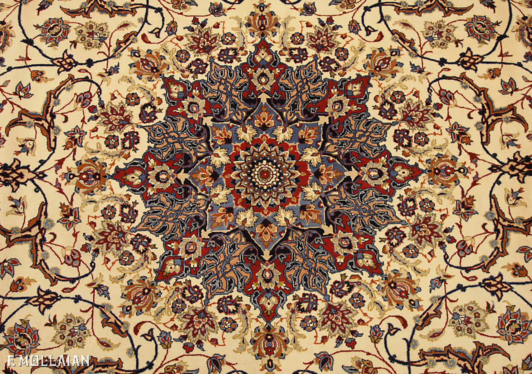 فرش نیمه آنتیک اصفهان با ریشه ابریشم کد:۵۱۵۱۳۷۱۸